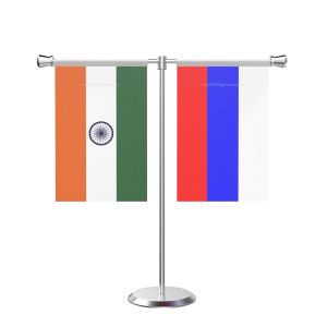 Russian Federation T Shaped Table Flag with Stainless Steel Base and Pole