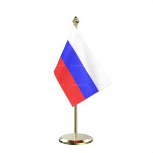 Single Russian Federation Table Flag With Brass Base And Brass Pole