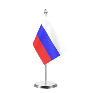Single Russian Federation Table Flag with Stainless Steel Base and Pole with 15" pole