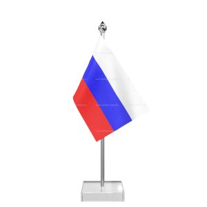 Russian Federation Table Flag With Stainless Steel Pole And Transparent Acrylic Base Silver Top