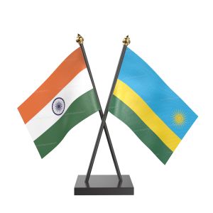 Rwanda Table Flag With Black Acrylic Base And Gold Top