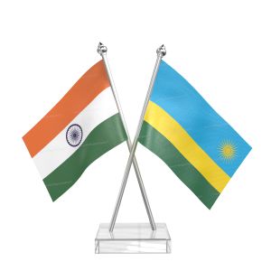 Rwanda Table Flag With Stainless Steel pole and transparent acrylic base silver top