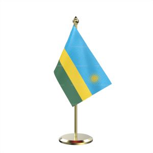 Single Rwanda Table Flag With Brass Base And Brass Pole