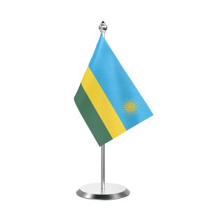 Single Rwanda Table Flag with Stainless Steel Base and Pole with 15" pole