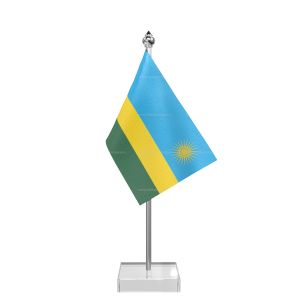 Rwanda Table Flag With Stainless Steel Pole And Transparent Acrylic Base Silver Top