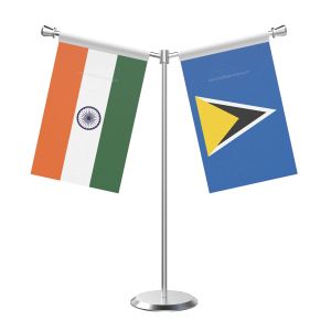 Y Shaped Saint Lucia Table Flag With Stainless Steel Base And Pole