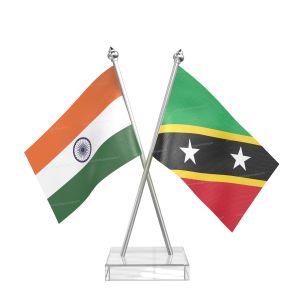 Saint kitts and nevis Table Flag With Stainless Steel pole and transparent acrylic base silver top