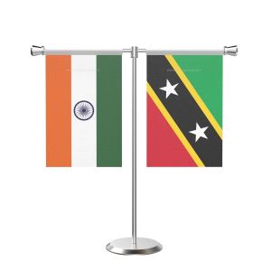 Saint Kitts and Nevis T Shaped Table Flag with Stainless Steel Base and Pole