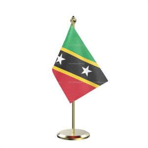 Single Saint Kitts And Nevis Table Flag With Brass Base And Brass Pole
