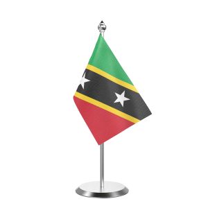 Single Saint Kitts and Nevis Table Flag with Stainless Steel Base and Pole with 15" pole