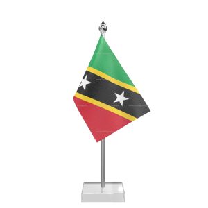 Saint Kitts And Nevis Table Flag With Stainless Steel Pole And Transparent Acrylic Base Silver Top
