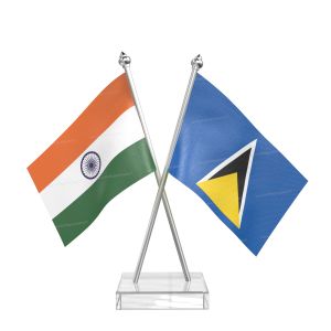 Saint lucia Table Flag With Stainless Steel pole and transparent acrylic base silver top