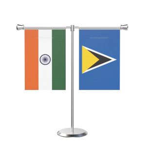 Saint Lucia T Shaped Table Flag with Stainless Steel Base and Pole