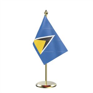Single Saint Lucia Table Flag With Brass Base And Brass Pole