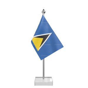 Saint Lucia Table Flag With Stainless Steel Pole And Transparent Acrylic Base Silver Top