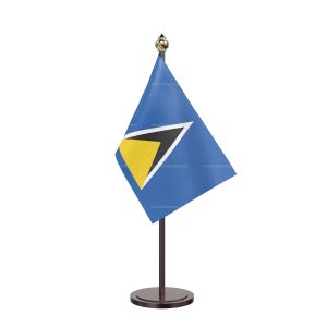 Saint Lucia Table Flag With Black Acrylic Base And Gold Top