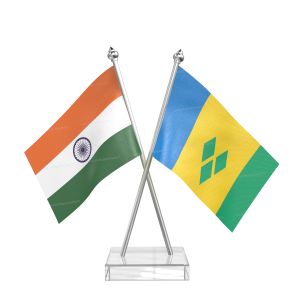 Saint Vincent and the Grenadines Table Flag With Stainless Steel pole and transparent acrylic base silver top