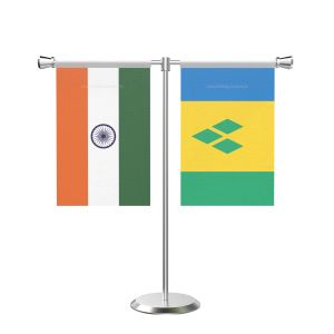 Saint Vincent and the Grenadines T Shaped Table Flag with Stainless Steel Base and Pole