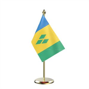 Single Saint Vincent And The Grenadines Table Flag With Brass Base And Brass Pole