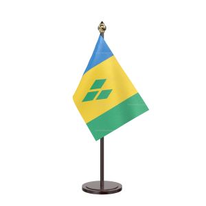 Saint Vincent And The Grenadines Table Flag With Black Acrylic Base And Gold Top