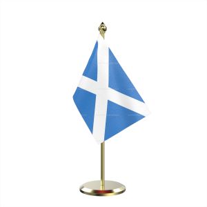 Single Scotland Table Flag With Brass Base And Brass Pole