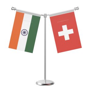 Y Shaped Switzerland Table Flag With Stainless Steel Base And Pole