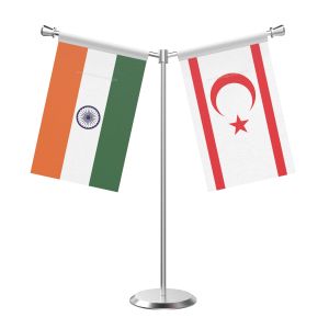 Y Shaped Turkish Republic Of Northern Cyprus Table Flag With Stainless Steel Base And Pole