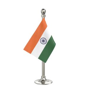 Indian Flag Stand For Car Dashboard – Single Silver Plastic