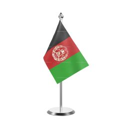 Afghanistan Table Flag With Stainless Steel Base and Pole
