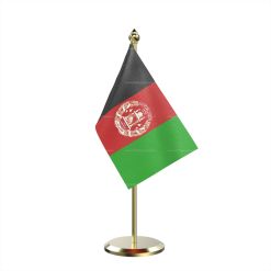 Single Afghanistan Table Flag With Brass Base And Brass Pole
