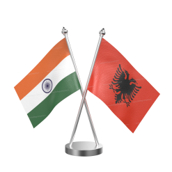 Albania Table Flag With Stainless Steel Base And Pole
