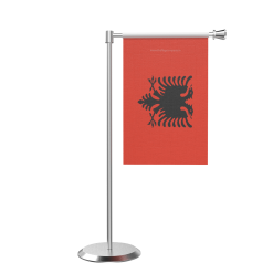 L Shape Table Albania Table Flag With Stainless Steel Base And Pole