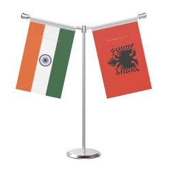 Y Shaped Albania Table Flag With Stainless Steel Base And Pole