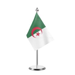 Algeria  Table Flag With Stainless Steel Base And Pole