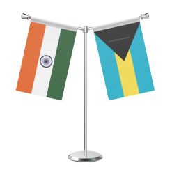 Y Shaped Bahamas Table Flag with Stainless Steel Base and Pole