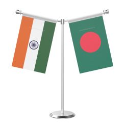 Y Shaped Bangladesh Table Flag with Stainless Steel Base and Pole