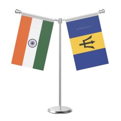 Y Shaped Barbados Table Flag with Stainless Steel Base and Pole
