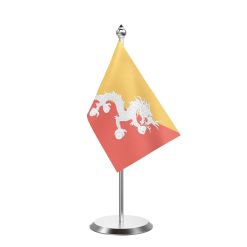 Bhutan  Table Flag With Stainless Steel Base And Pole