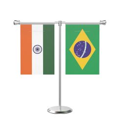 Brazil T shaped Table Flag with Stainless Steel Base and Pole