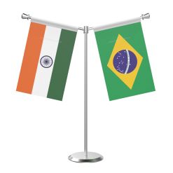 Y Shaped Brazil Table Flag with Stainless Steel Base and Pole