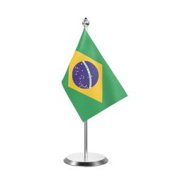 Brazil  Table Flag With Stainless Steel Base And Pole
