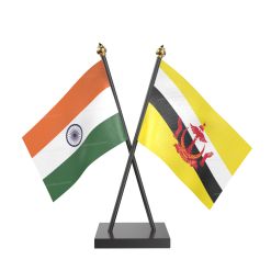 Brunei Darussalam Table Flag With Black Acrylic Base And Gold Top