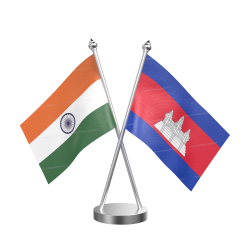 Cambodia Table Flag With Stainless Steel Base And Pole
