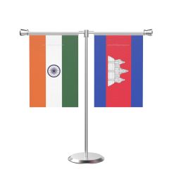 Cambodia T shaped Table Flag with Stainless Steel Base and Pole