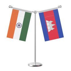 Y Shaped Cambodia Table Flag with Stainless Steel Base and Pole