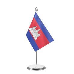 Cambodia  Table Flag With Stainless Steel Base And Pole