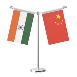Y Shaped China Table Flag with Stainless Steel Base and Pole