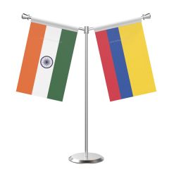 Y Shaped Colombia Table Flag with Stainless Steel Base and Pole