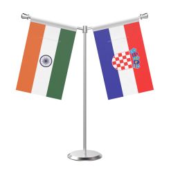 Y Shaped Croatia Table Flag with Stainless Steel Base and Pole