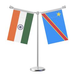 Y Shaped Democratic Republic of the Congo (Kinshasa) Table Flag with Stainless Steel Base and Pole